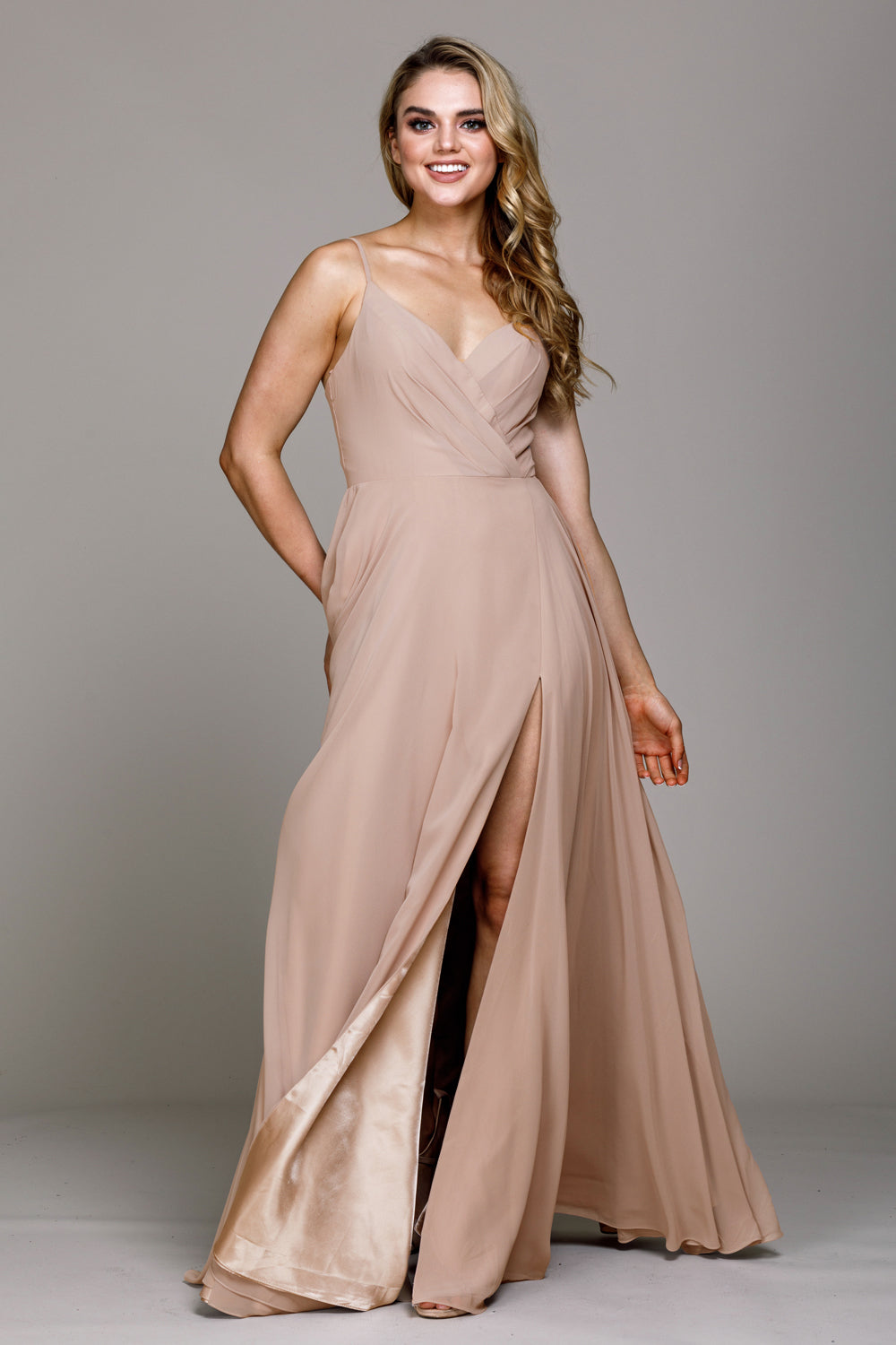 Classic Chiffon A-Line Adjustable Straps Zipper Back Long Prom Dress AC477