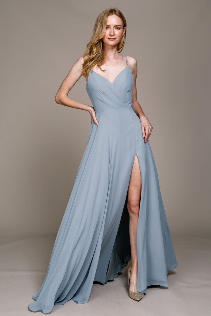 Classic Chiffon A-Line Adjustable Straps Zipper Back Long Prom Dress AC477