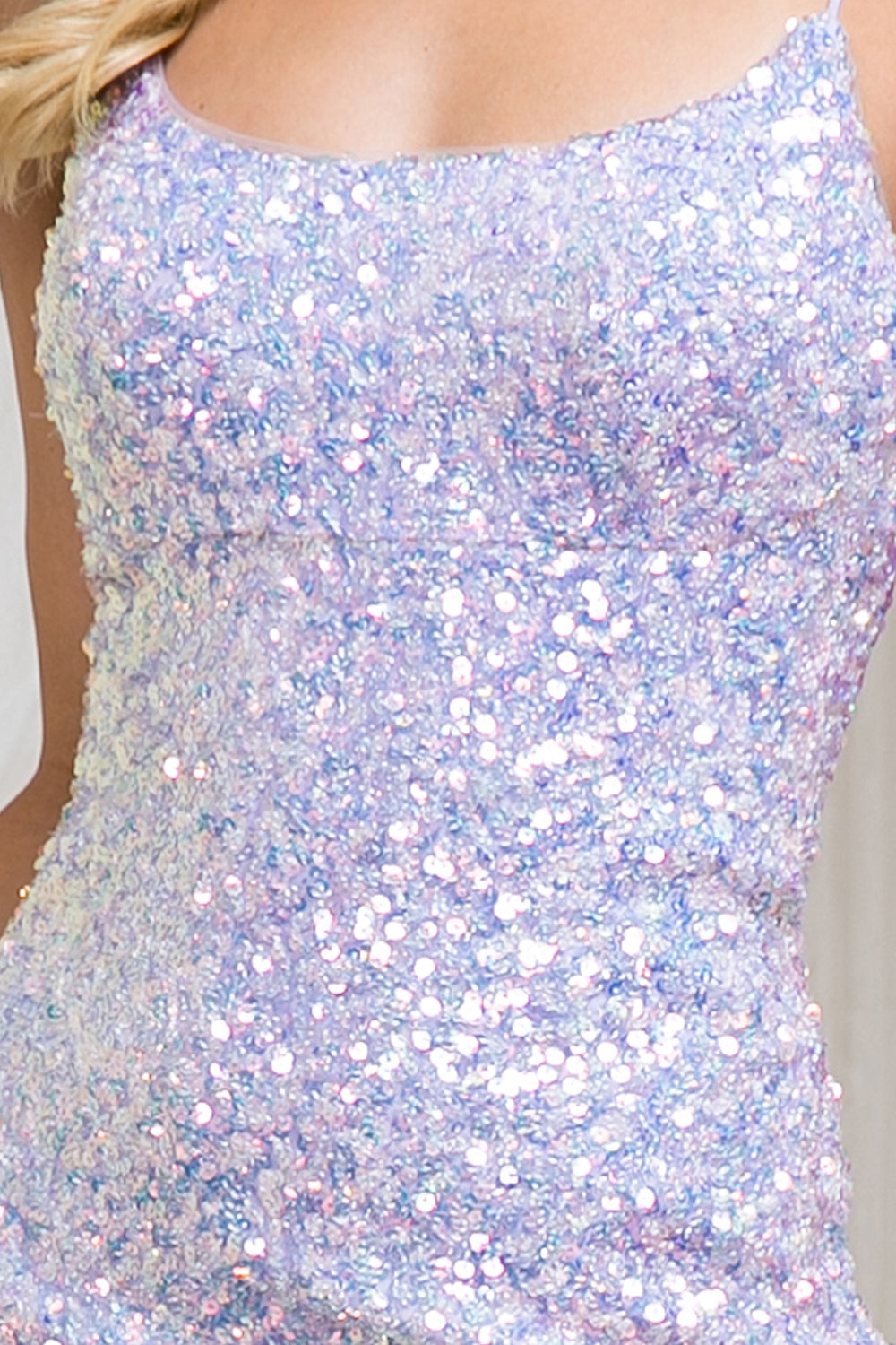 Embroidered Sequins Straight Across Open Criss Cross Back Short Cocktail Dress AC5099S