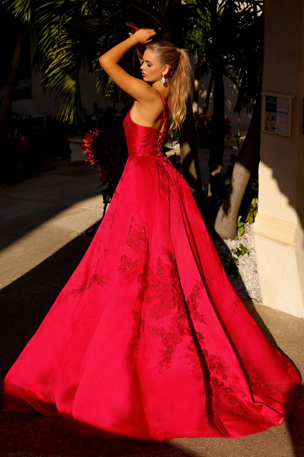 A-Line Open Criss Cross Back Embroidered Lace Long Prom Dress ACSU074