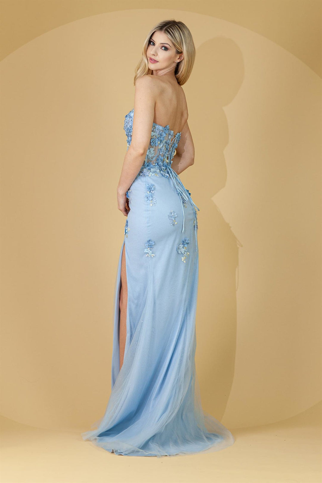 3D Flowers Sweetheart Sheer Back Side Slit Long Prom Dress ACBZ9019