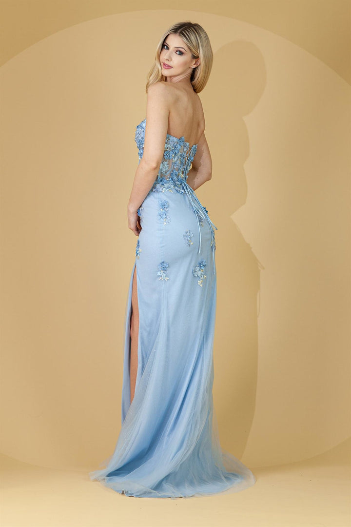 3D Flowers Sweetheart Sheer Back Side Slit Long Prom Dress ACBZ9019