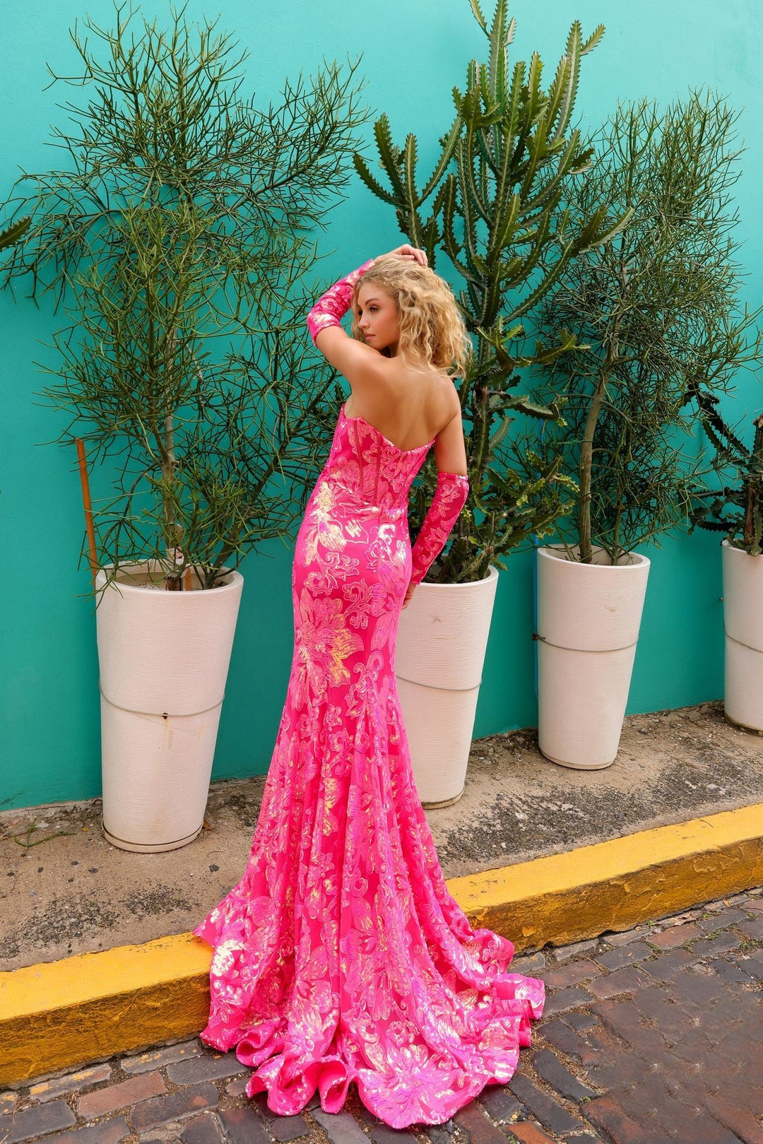 Embroidered Sequin Floral Strapless Mermaid Long Prom Dress NXR1268