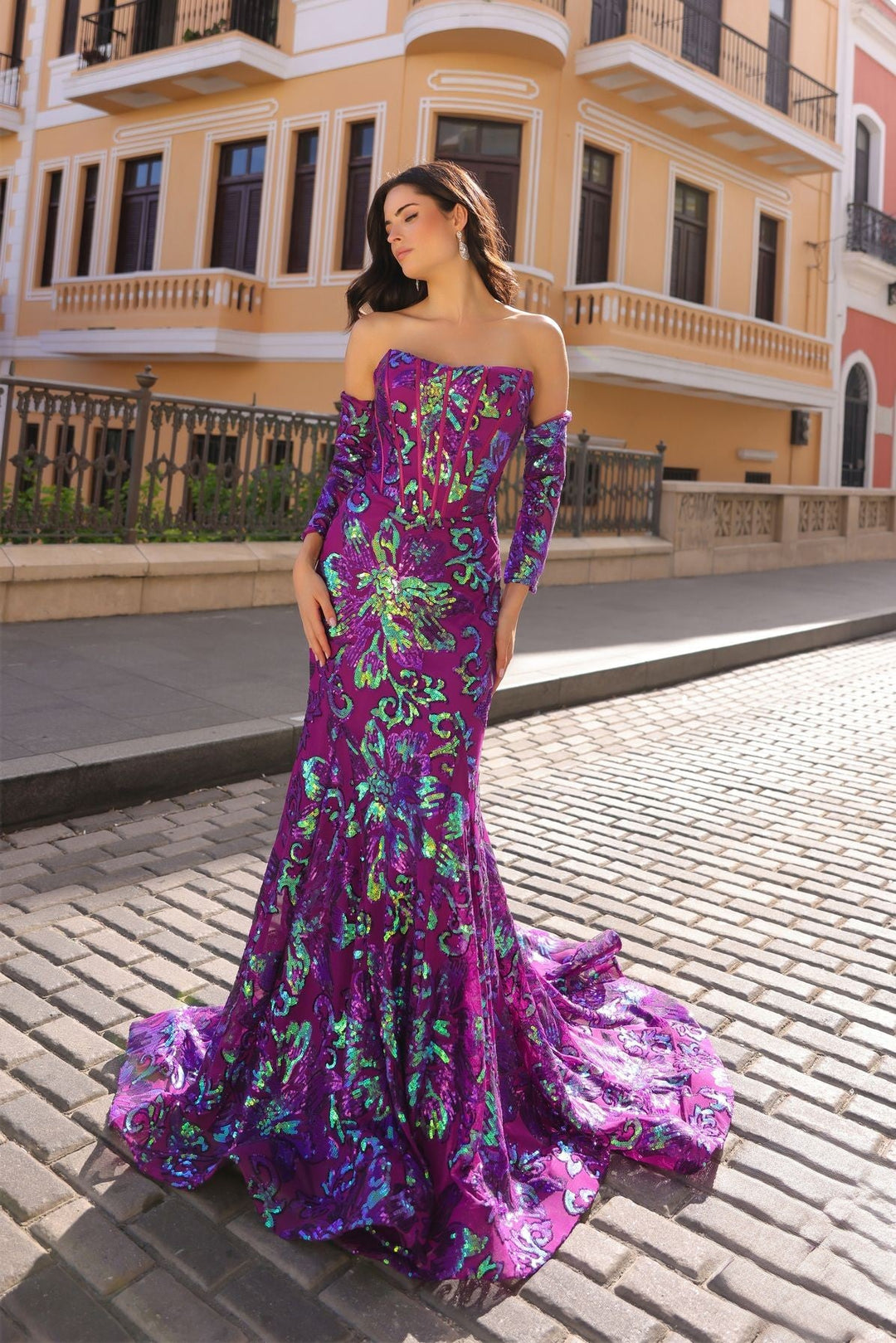 Embroidered Sequin Floral Strapless Mermaid Long Prom Dress NXR1268