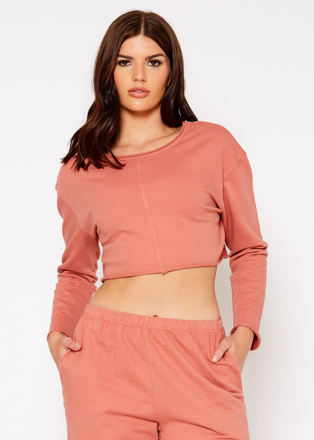 Cropped Scoop Neck Terry Sweatshirt In Rose