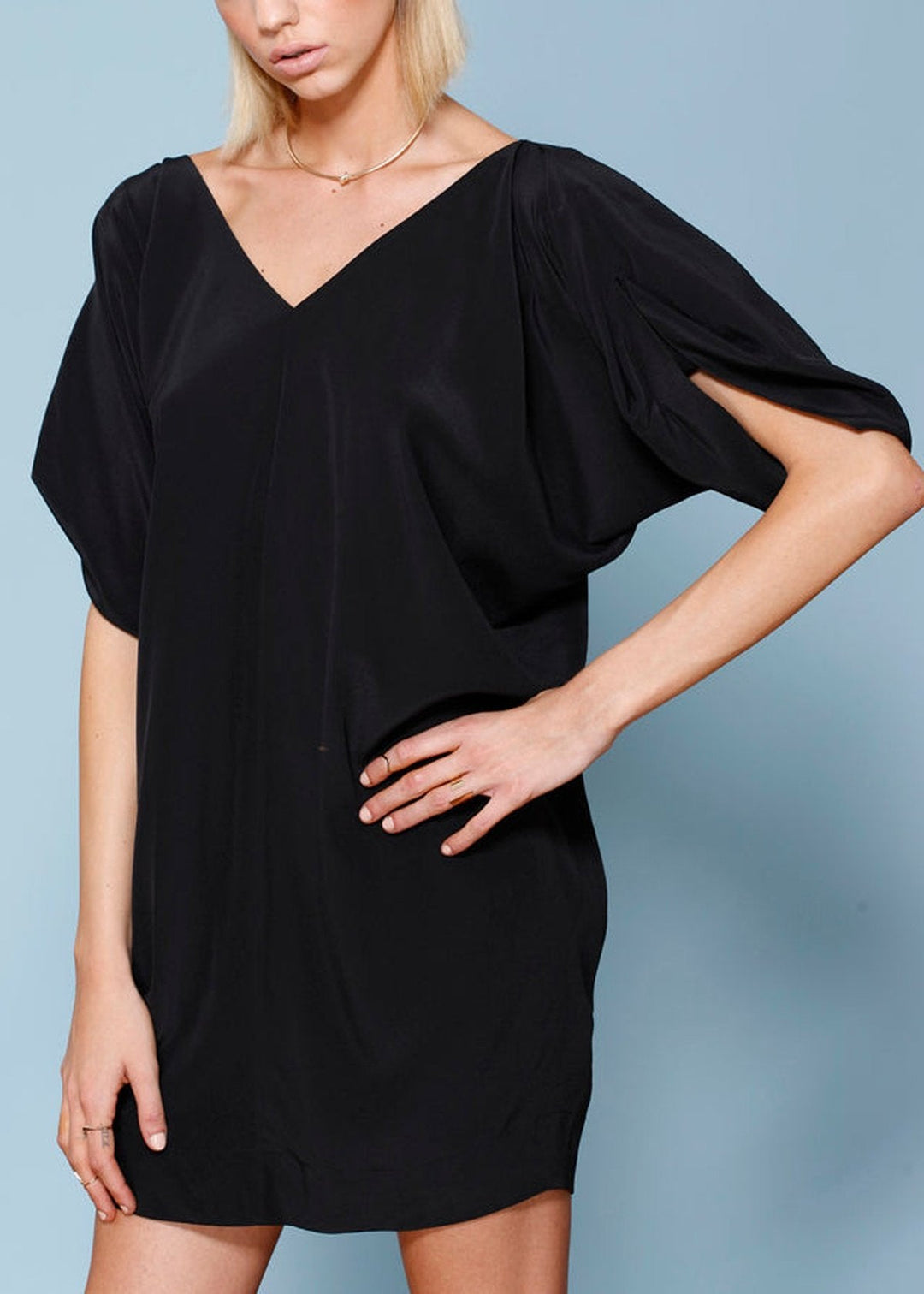 Women's 100% Silk Wide V Neck Dress by Shop at Konus