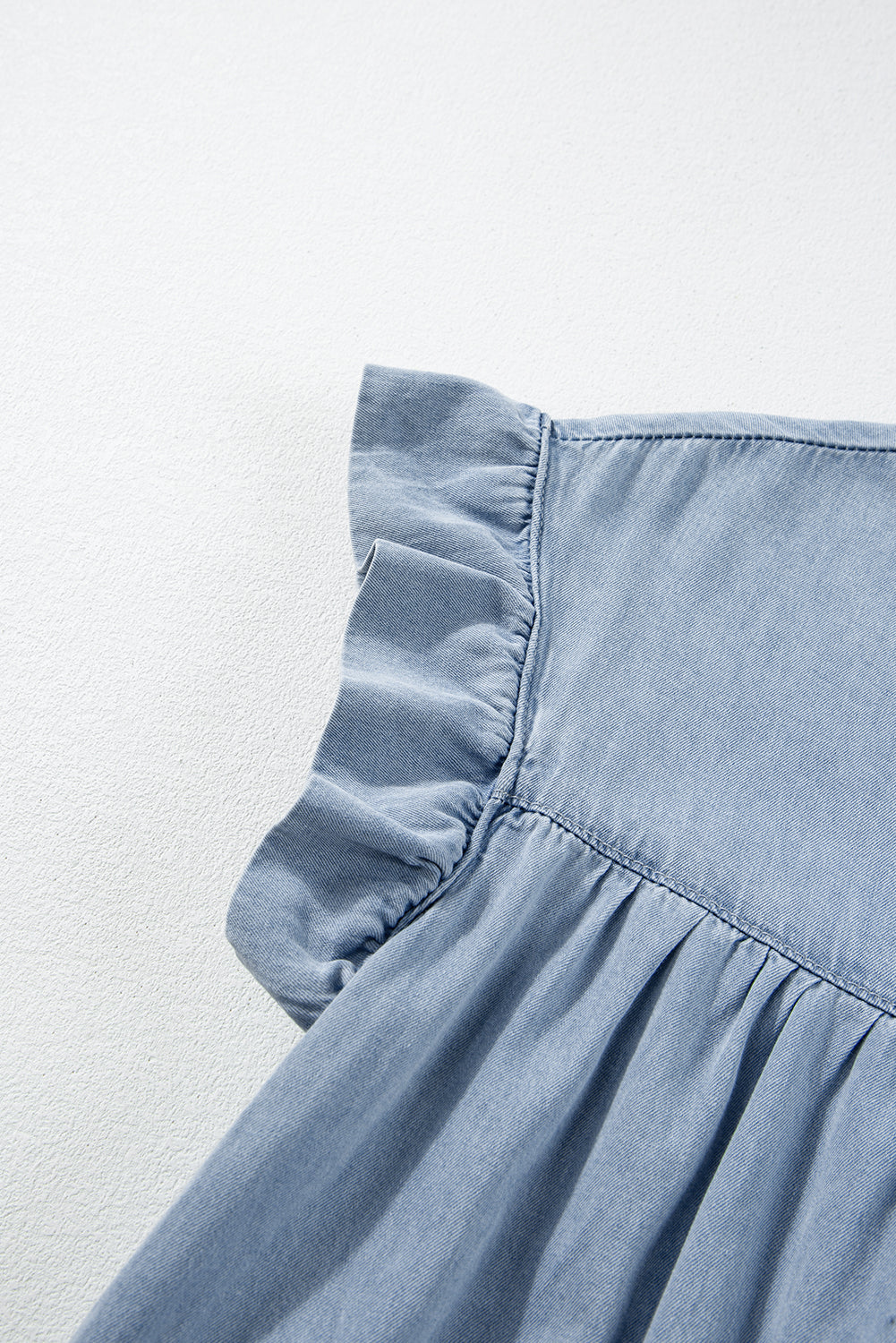 Ruffle Short Sleeve Tiered A-line Denim Dress by Poppy Lee Lane