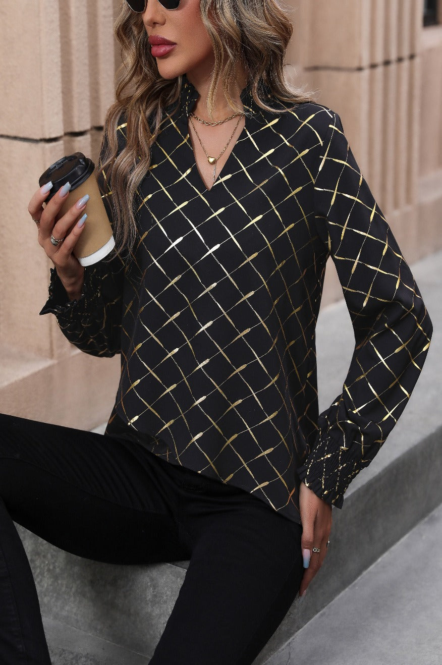 Gold Shimmer Long Sleeve Blouse