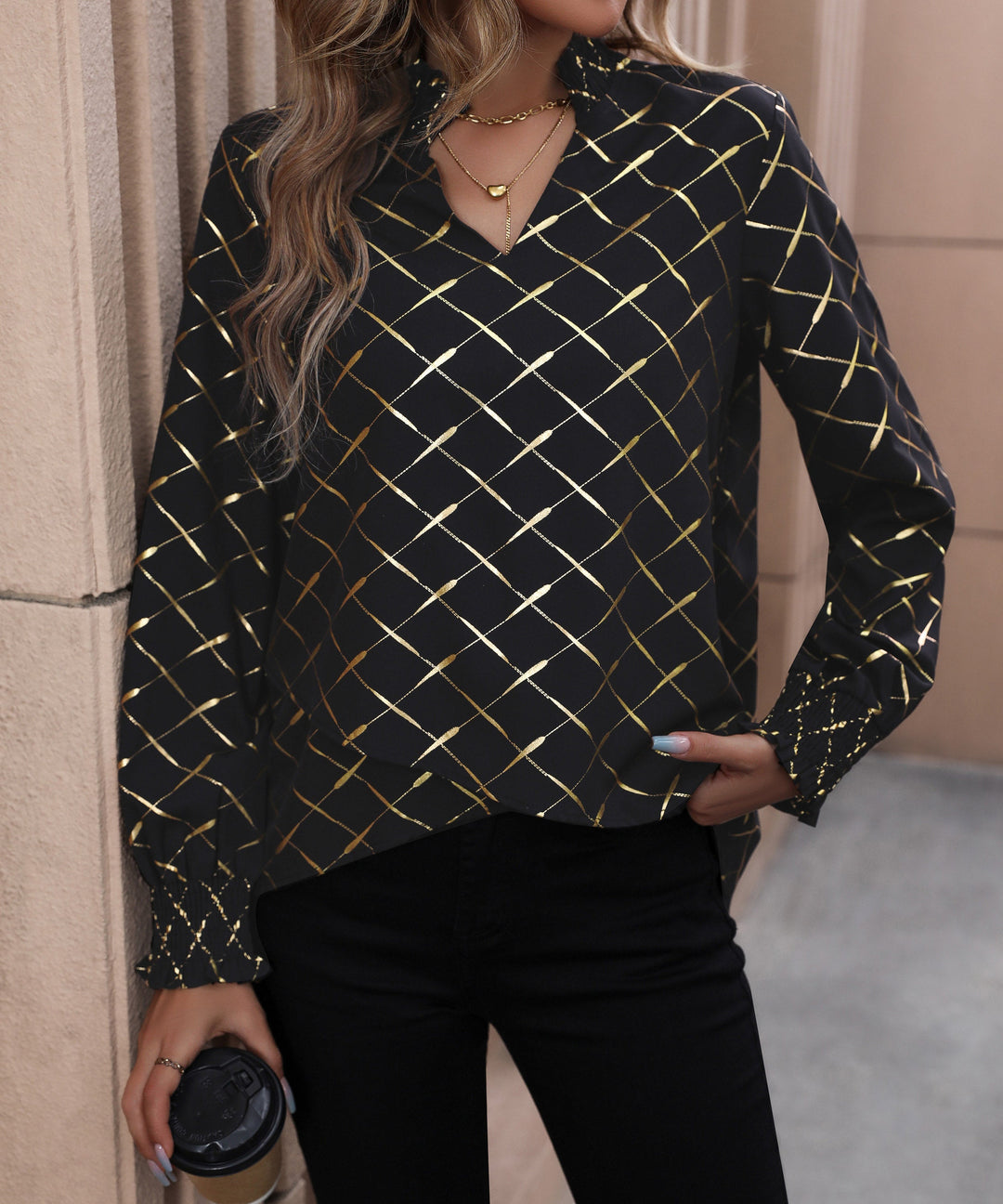 Gold Shimmer Long Sleeve Blouse