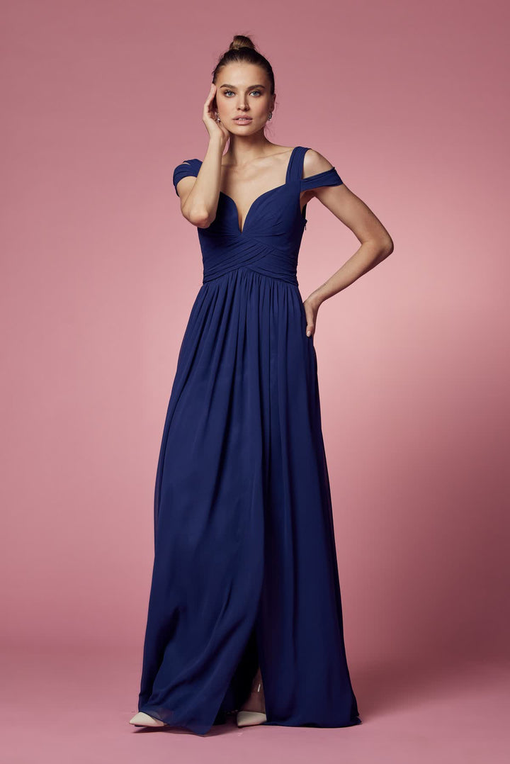 Cold-Shoulder With Slip Skirt Chiffon Long Prom & Evening Dress NXY277