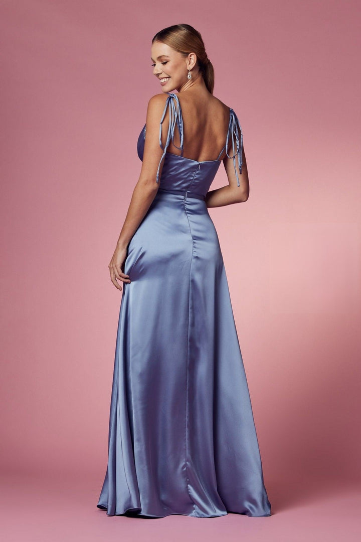 Double Breasted Spaghetti Straps High Slit Long Bridesmaid Dress NXR1029