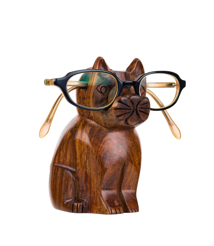 Cat Eyeglass Holder Stand - Hand Carved Wood by Matr Boomie