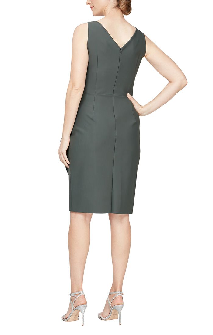 Alex Evenings V Neck Sleeveless Brooch Side Tiered Zipper Back Dress by Curated Brands