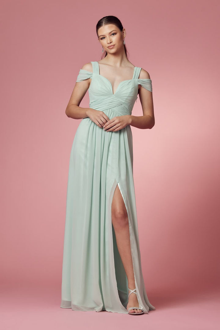 Cold-Shoulder With Slip Skirt Chiffon Long Prom & Evening Dress NXY277