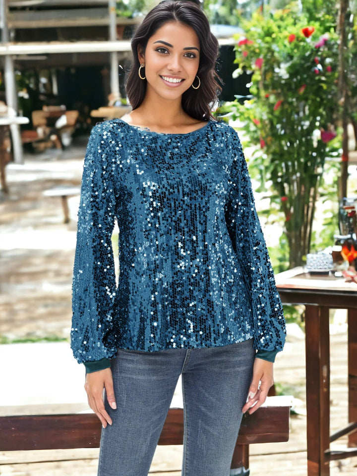 Sequin Party Tie Waist Sweatshirt Pullover Top