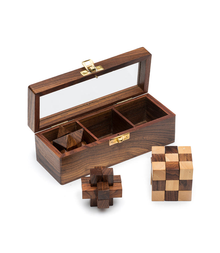 Geometric Puzzle Game Trio Gift Set - Hand Carved Wood by Matr Boomie