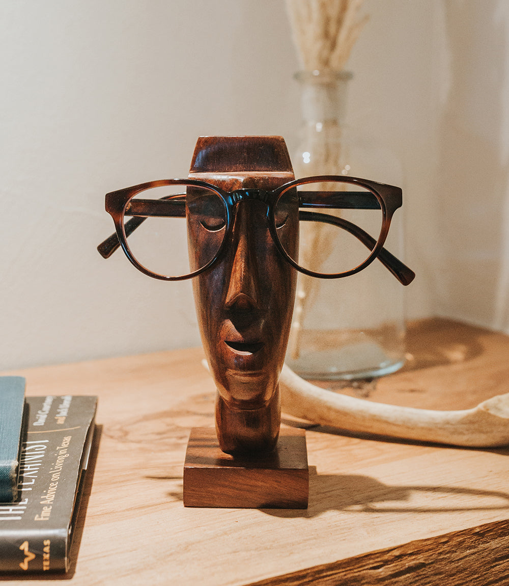 Face Glasses Holder Stand - Hand Carved Indian Rosewood by Matr Boomie