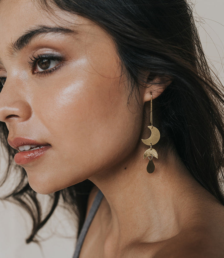 Rajani Moon Phase Gold Drop Earrings by Matr Boomie