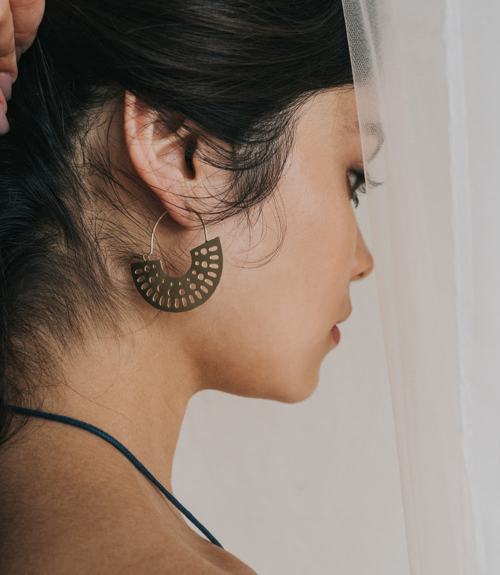 Abhaya Cutout Gold Hoop Earrings by Matr Boomie