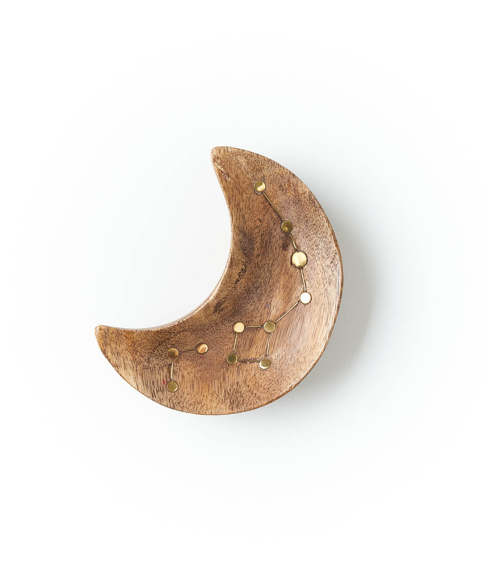 Jyotisha Crescent Moon Jewelry Tray Trinket Dish - Wood, Brass Inlay by Matr Boomie