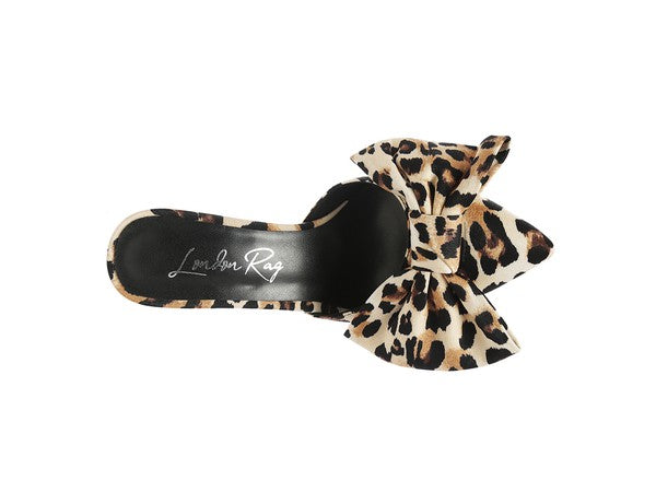 Joelle High Heel Bow Tie Leopard Print Mules