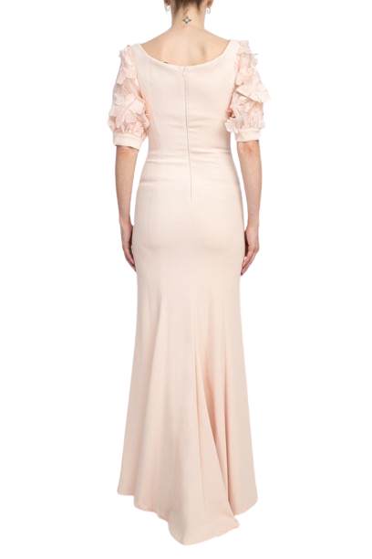 Alberto Makali V-Neck Short Embellished Lace Sleeve Zipper Back Mermaid Slit Side Gown by Curated Brands