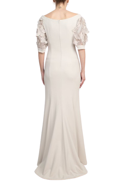 Alberto Makali V-Neck Short Embellished Lace Sleeve Zipper Back Mermaid Slit Side Gown by Curated Brands