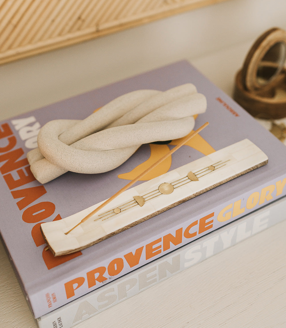 Indukala Moon Phase Incense Holder - Hand Carved Wood Bone by Matr Boomie