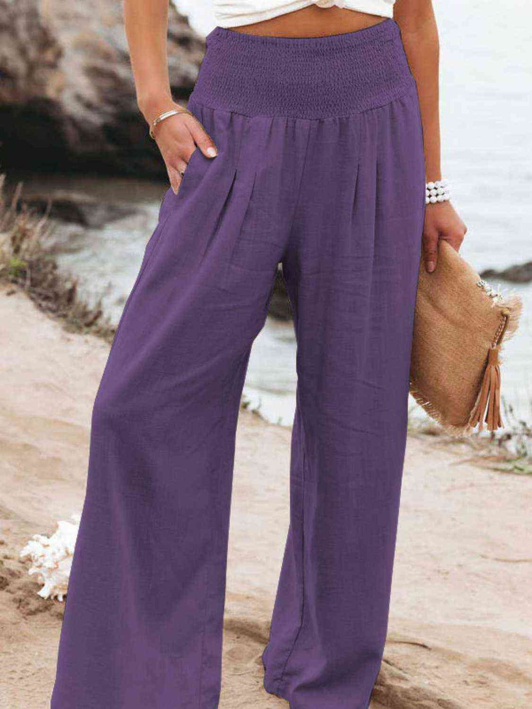 Full Size Smocked Waist Wide Leg Pants by VYSN