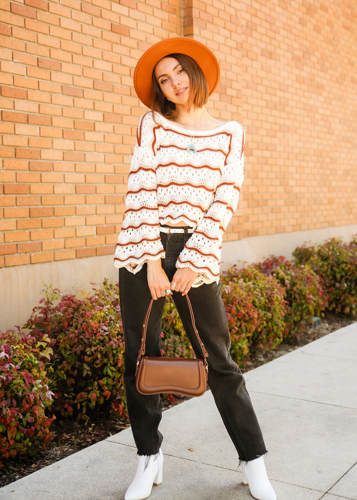 Striped Pattern Drop Shoulder Knit Sweater by Knit and Lounge