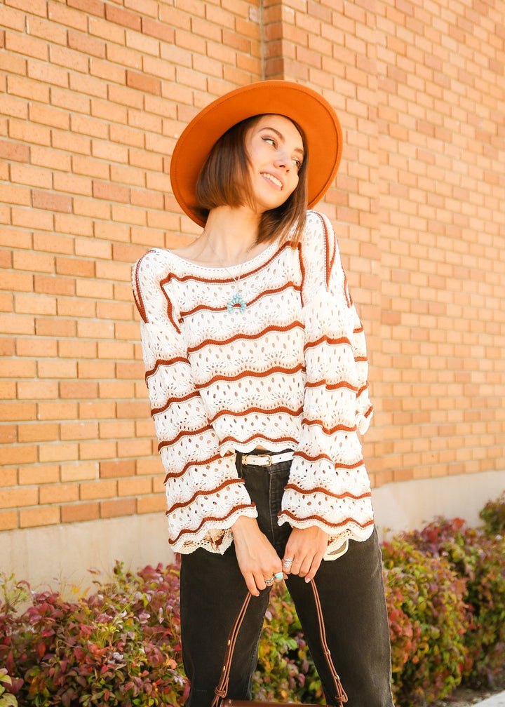 Striped Pattern Drop Shoulder Knit Sweater by Knit and Lounge