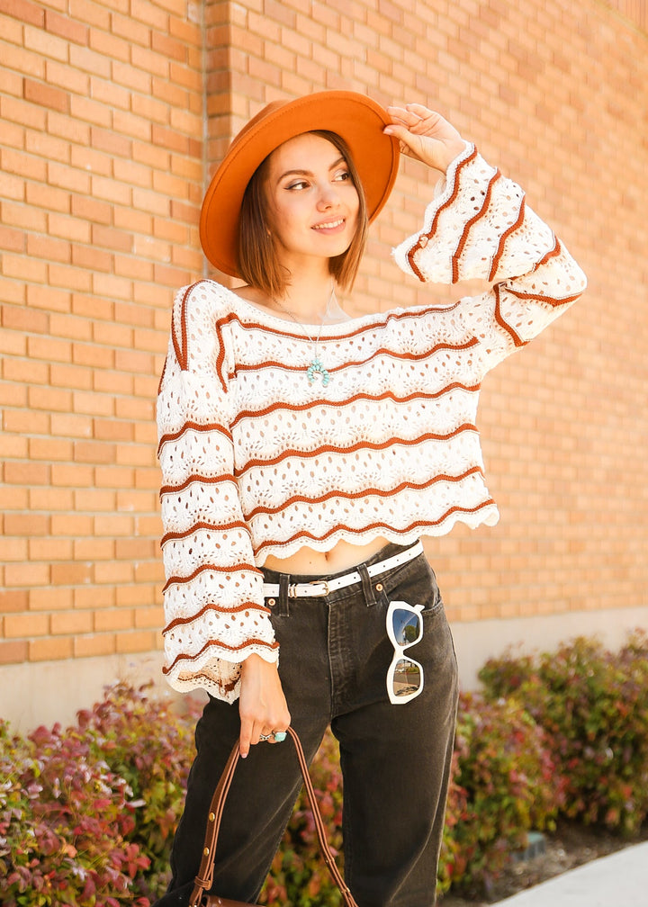 Striped Pattern Drop Shoulder Knit Sweater by Knit and Lounge