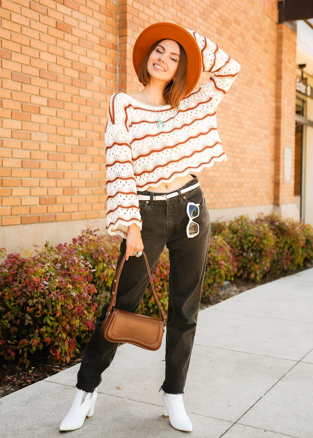 Striped Pattern Drop Shoulder Knit Sweater by Knit and Lounge