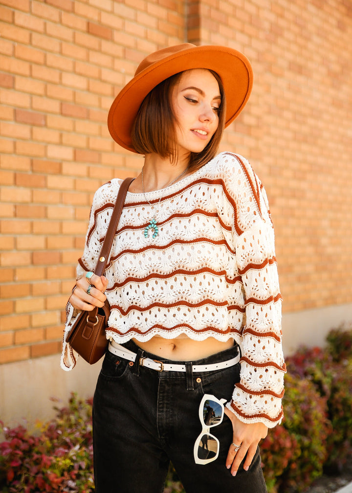 Striped Pattern Drop Shoulder Knit Sweater by Knit and Lounge