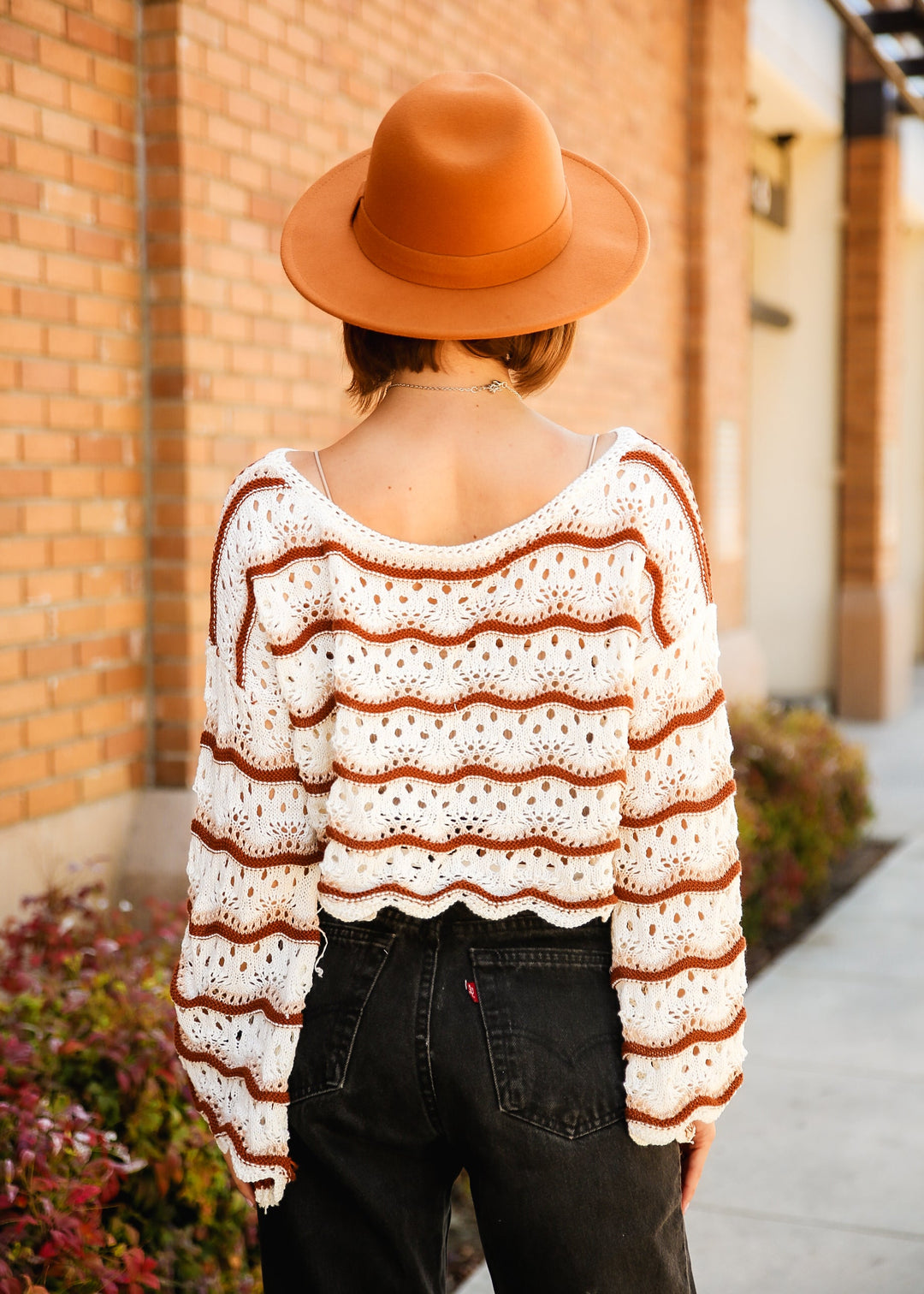 Striped Pattern Drop Shoulder Knit Sweater by Knit and Lounge