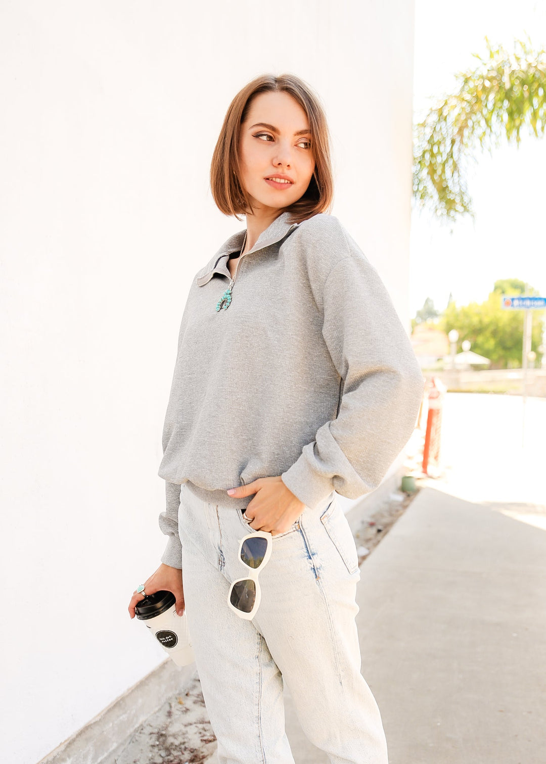 Half Zip Drop Shoulder Sweatshirt by Knit and Lounge