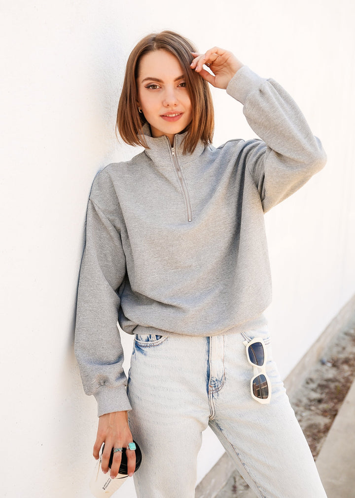 Half Zip Drop Shoulder Sweatshirt by Knit and Lounge