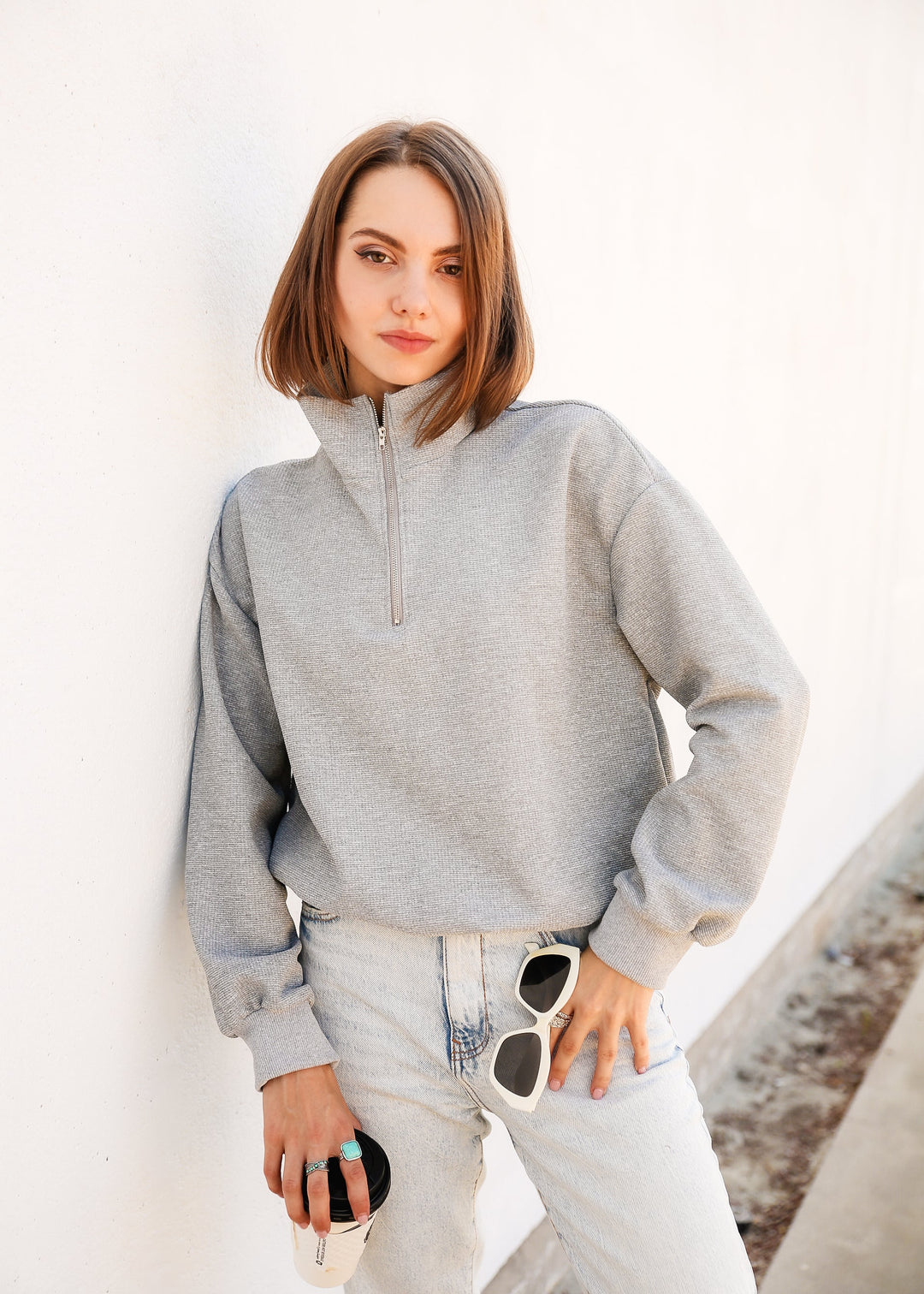 Half Zip Drop Shoulder Sweatshirt by Knit and Lounge