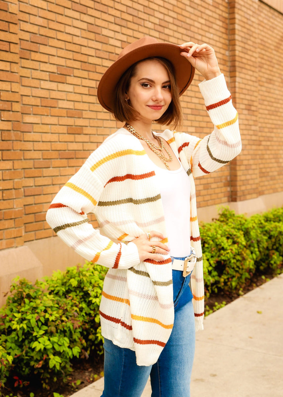 Drop Shoulder Striped Long Sleeve Cardigan by Knit and Lounge