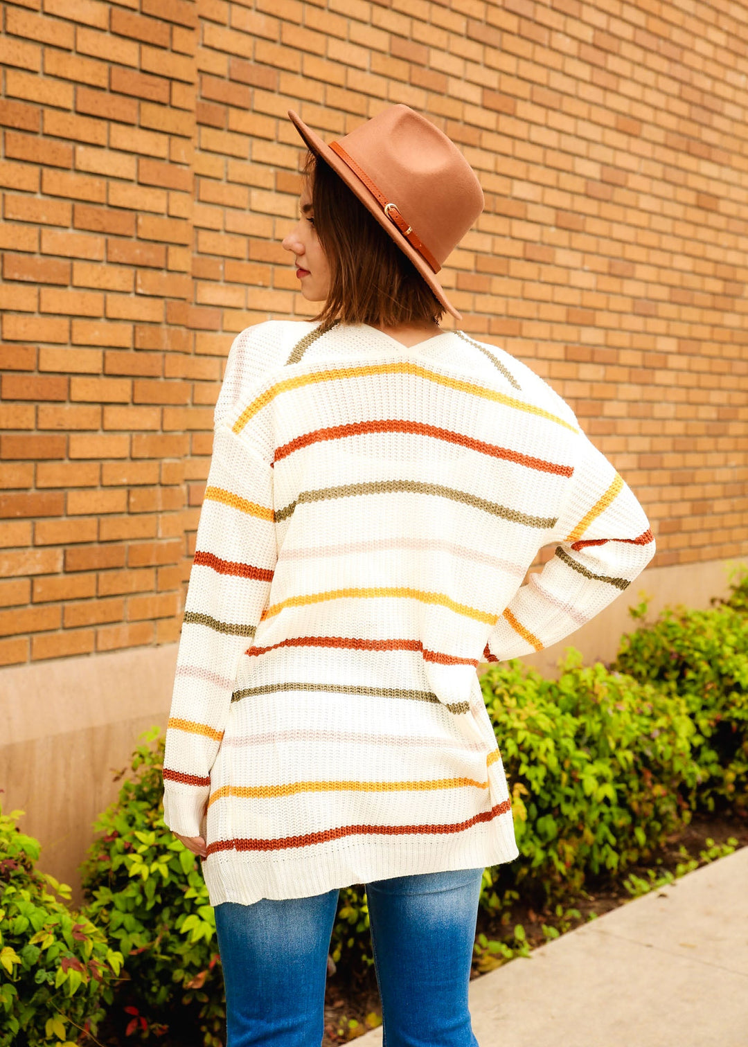 Drop Shoulder Striped Long Sleeve Cardigan by Knit and Lounge