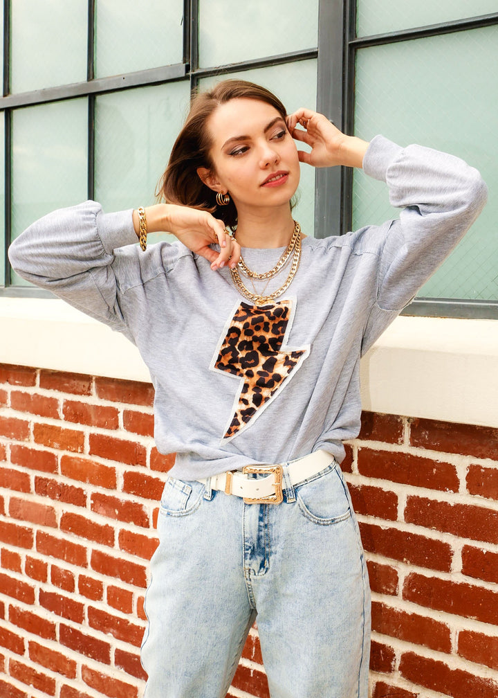 Leopard & Lightning Print Drop Shoulder Sweatshirt by Knit and Lounge