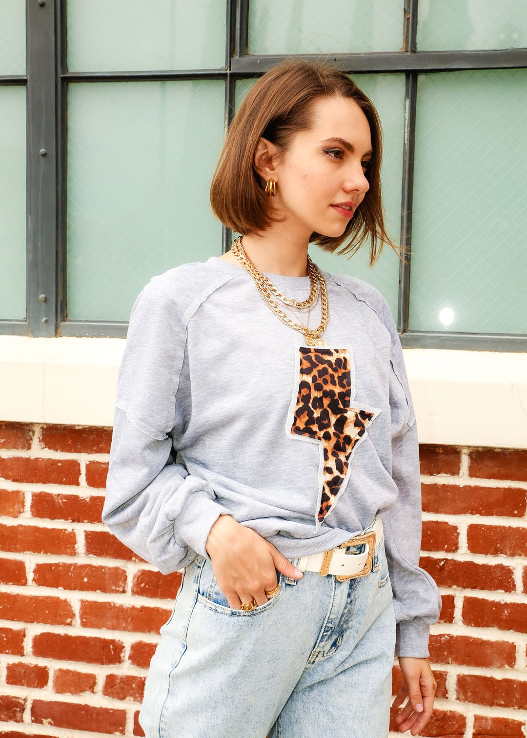 Leopard & Lightning Print Drop Shoulder Sweatshirt by Knit and Lounge