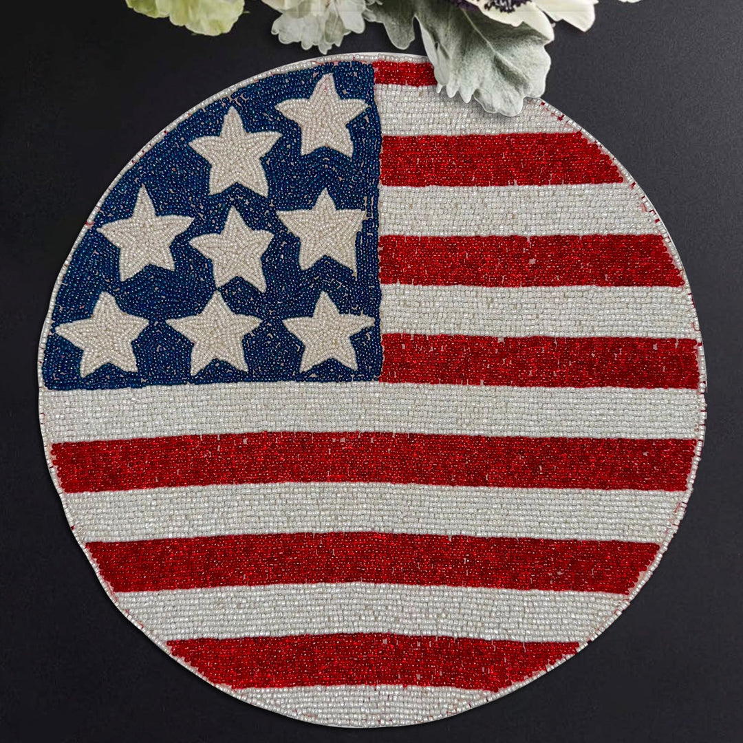 USA Flag Round Beaded Placemats by Decozen