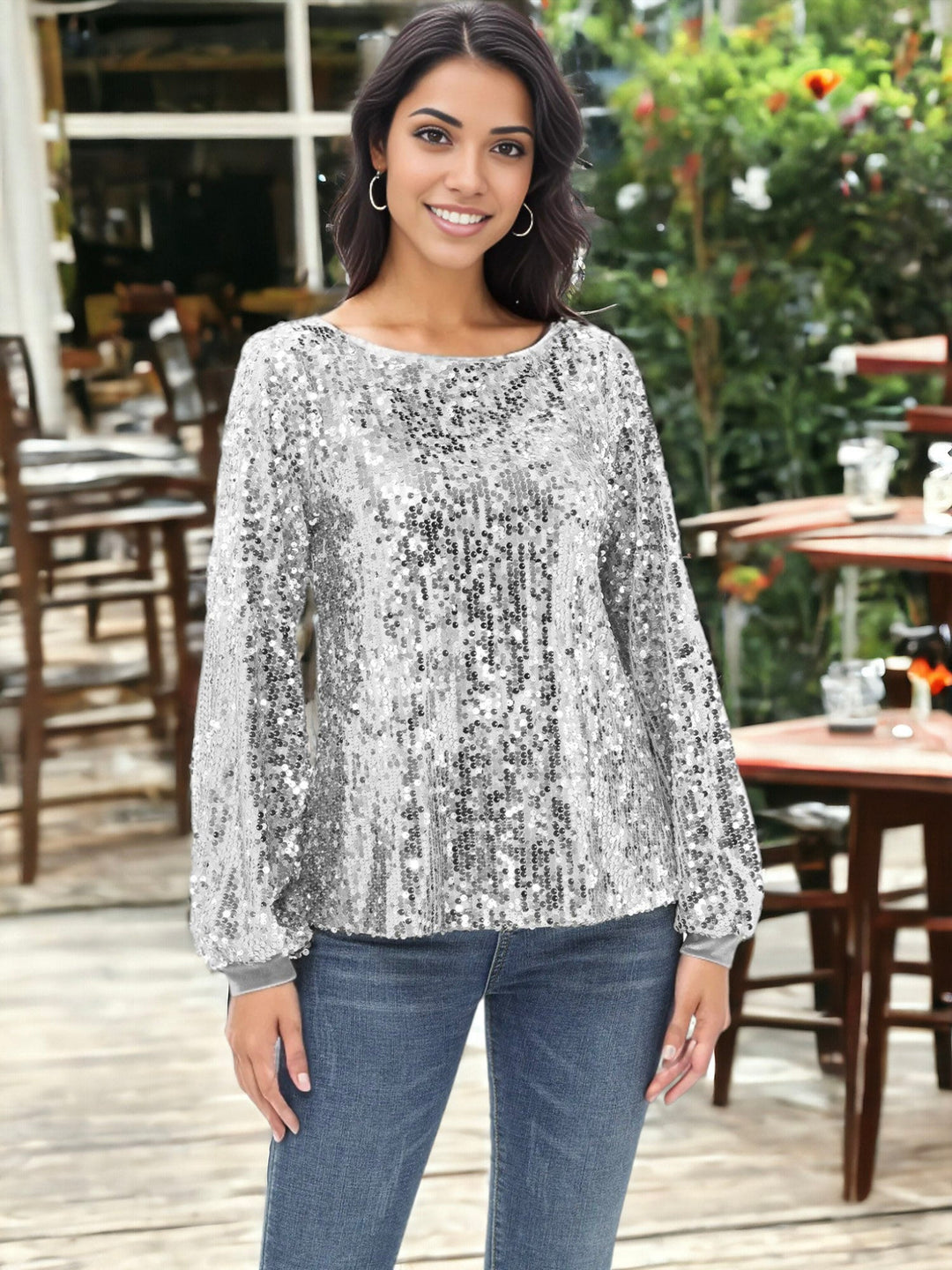 Sequin Party Tie Waist Sweatshirt Pullover Top