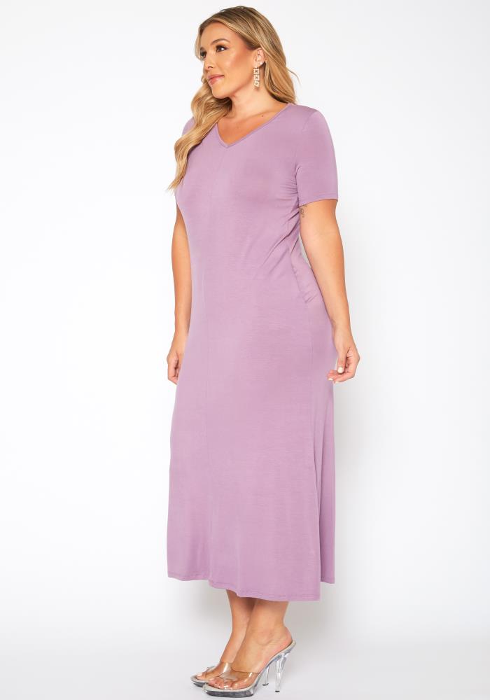 Plus Size V-neck Short Sleeve Maxi Dress With Pockets