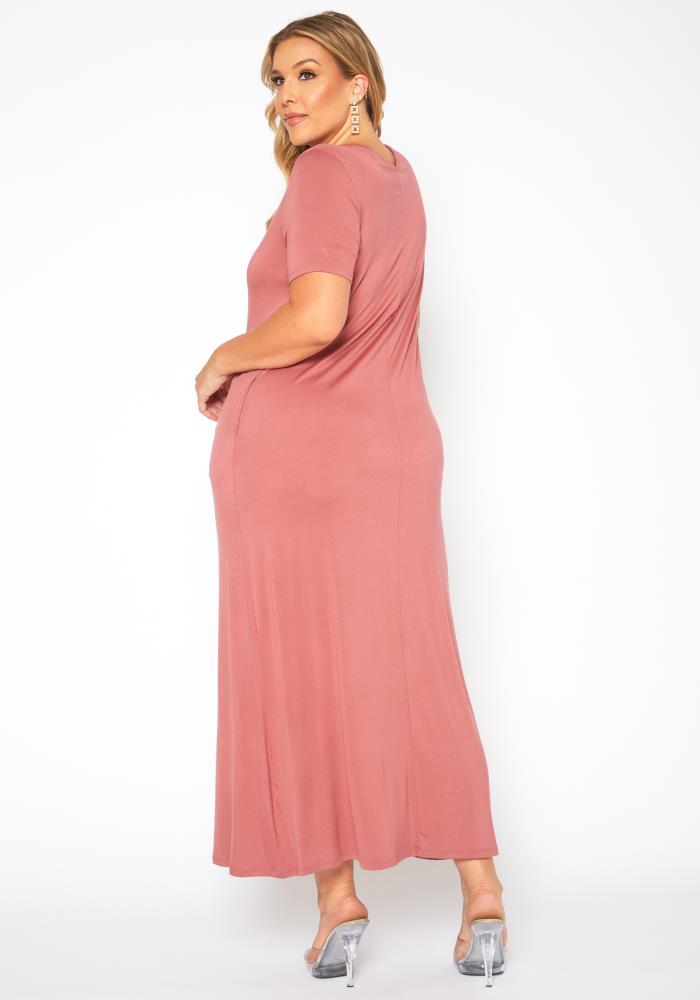 Plus Size V-neck Short Sleeve Maxi Dress With Pockets