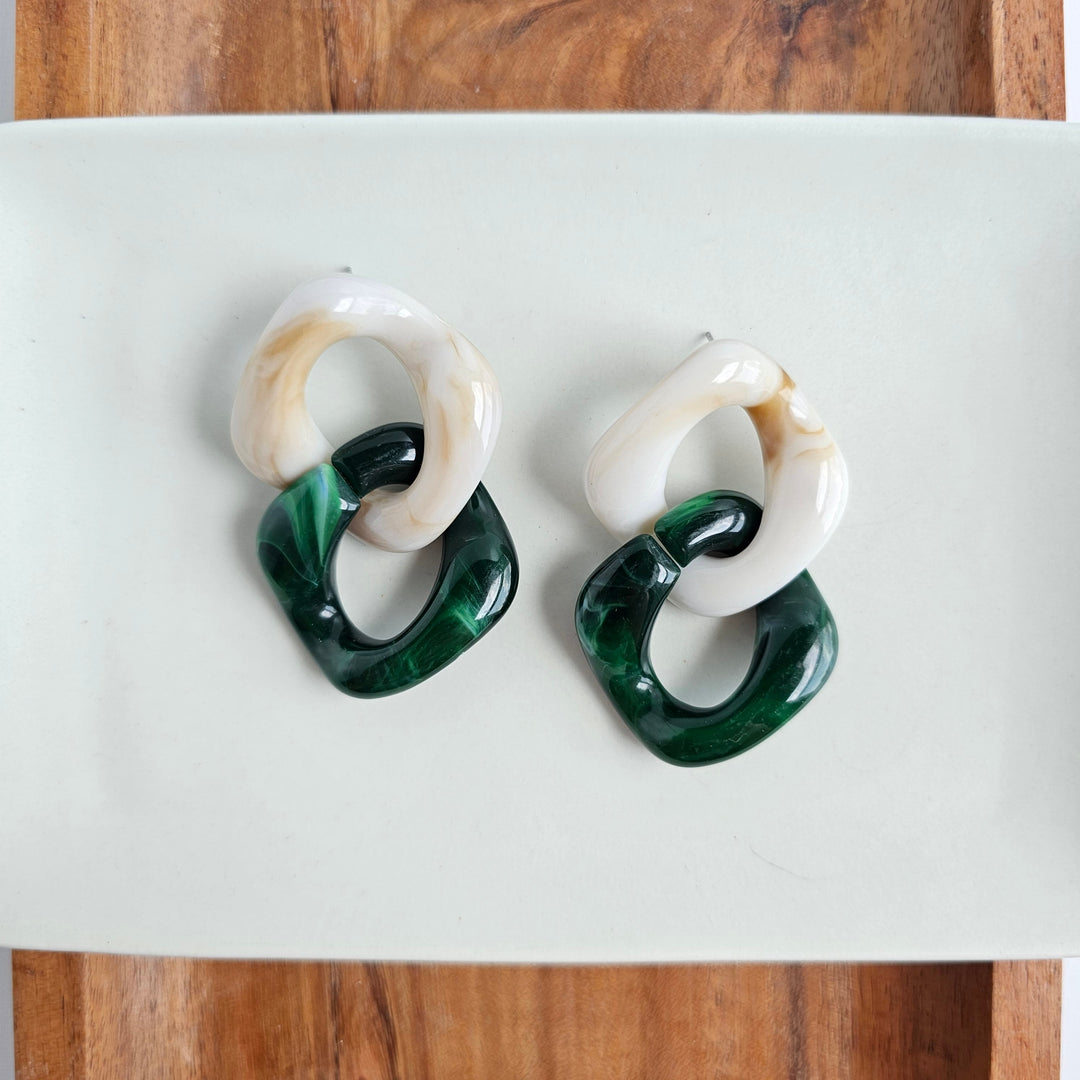 Betsy Earrings - Neutral & Forest Green by Spiffy & Splendid