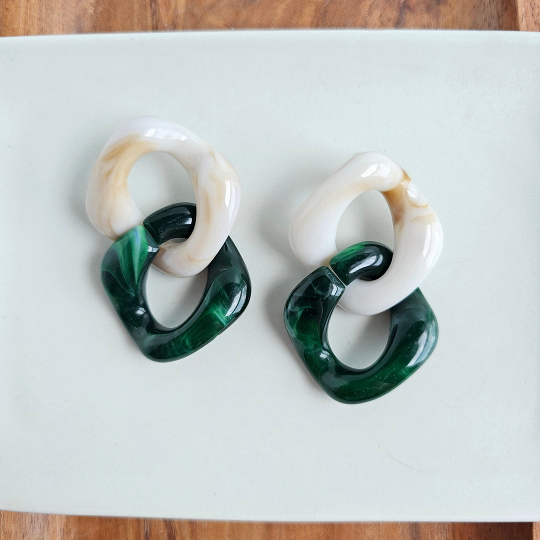 Betsy Earrings - Neutral & Forest Green by Spiffy & Splendid