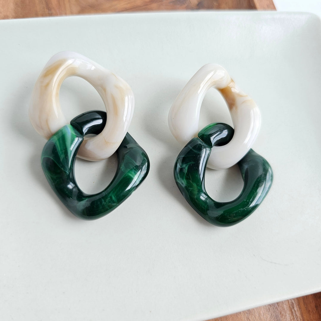 Betsy Earrings - Neutral & Forest Green by Spiffy & Splendid