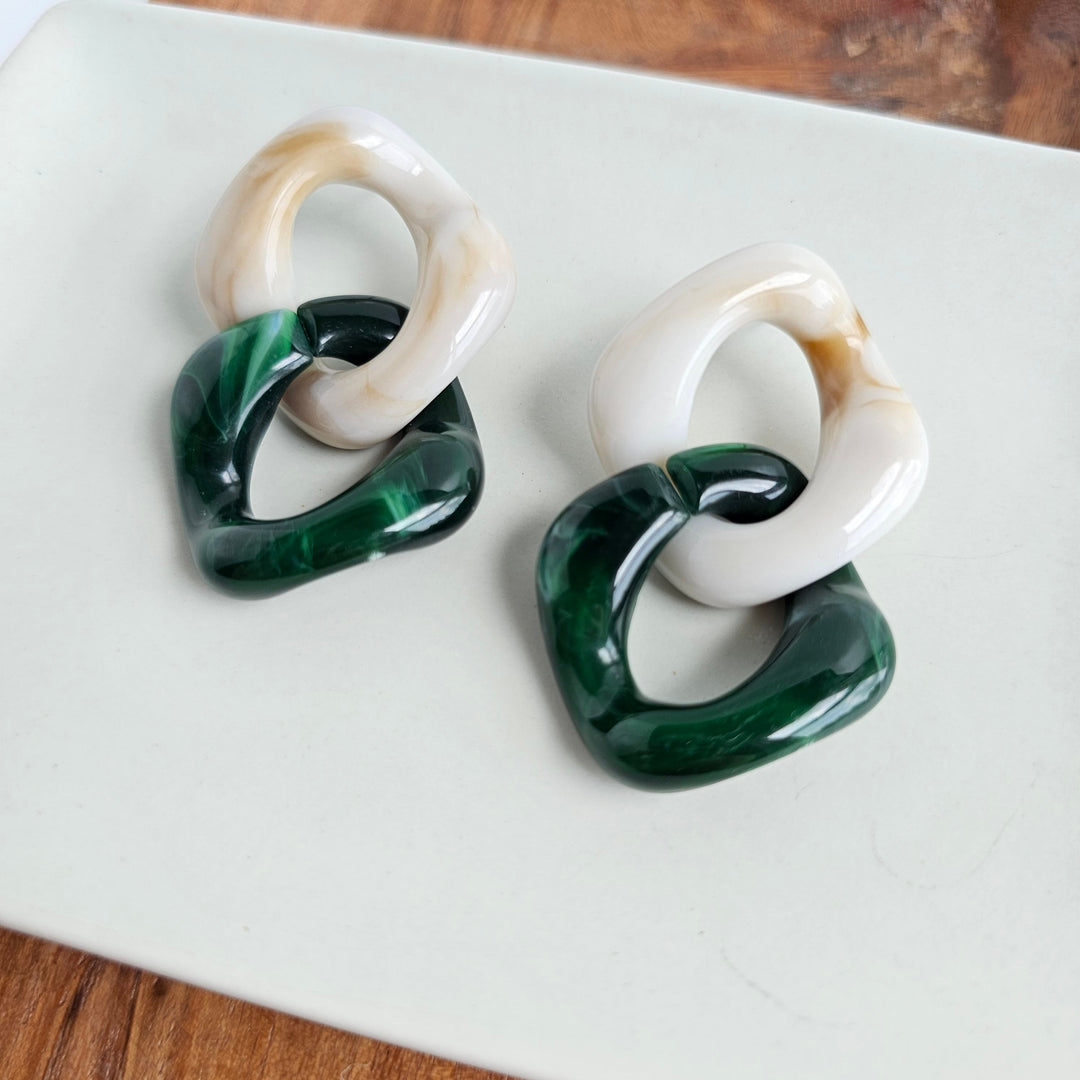 Betsy Earrings - Neutral & Forest Green by Spiffy & Splendid